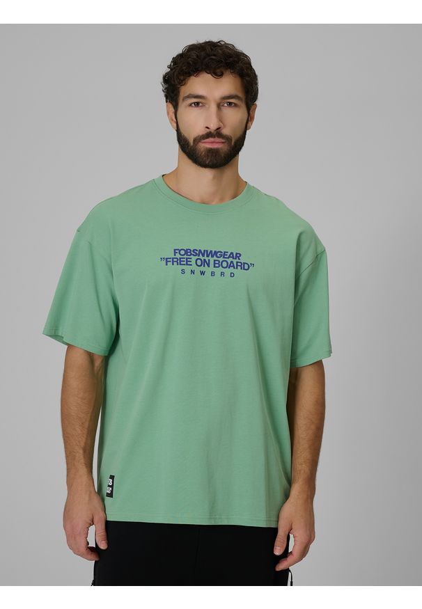 4f - 4F T-shirt loose z nadrukiem męski - miętowy M. Okazja: na co dzień. Kolor: turkusowy. Materiał: materiał. Wzór: nadruk. Styl: casual, klasyczny