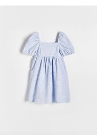Reserved - Bawełniana sukienka z bufkami - jasnoniebieski. Kolor: niebieski. Materiał: bawełna
