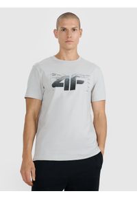 4f - 4F T-shirt regular z nadrukiem męski - szary XL. Okazja: na co dzień. Kolor: szary. Materiał: jersey, bawełna, materiał. Długość rękawa: krótki rękaw. Długość: krótkie. Wzór: nadruk. Styl: sportowy, klasyczny, casual #1