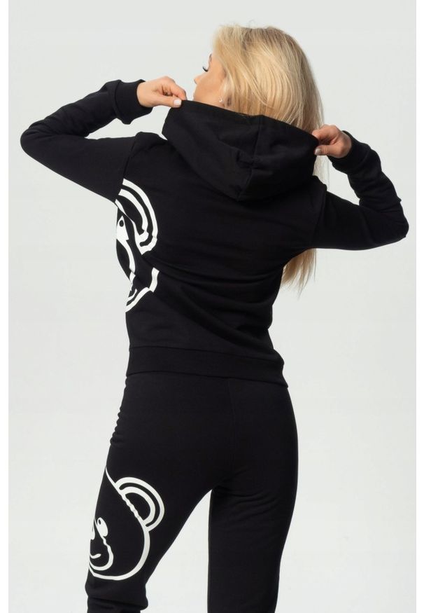 MOSCHINO Czarna damska bluza z kapturem, Rozmiar XS. Typ kołnierza: kaptur. Kolor: czarny. Materiał: bawełna. Wzór: nadruk