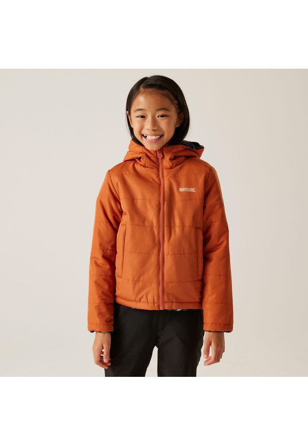 Kurtka turystyczna dziecięca Kyrell Regatta dwustronna. Kolor: pomarańczowy. Materiał: puch. Styl: sportowy