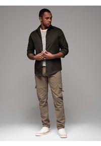 Ombre Clothing - Spodnie męskie cargo STRAIGHT LEG z kieszeniami zapinanymi na zamek – khaki V3 - Rozmiar: XXL. Kolor: brązowy. Materiał: bawełna, elastan, materiał. Styl: elegancki
