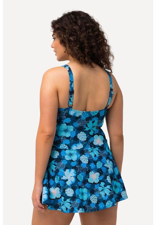 ULLA POPKEN - Damska Sukienka Kąpielowa wzór w kwiaty miękkie miseczki w kopertowym stylu. Kolekcja: plus size. Kolor: niebieski. Materiał: materiał, elastan, poliamid. Wzór: kwiaty