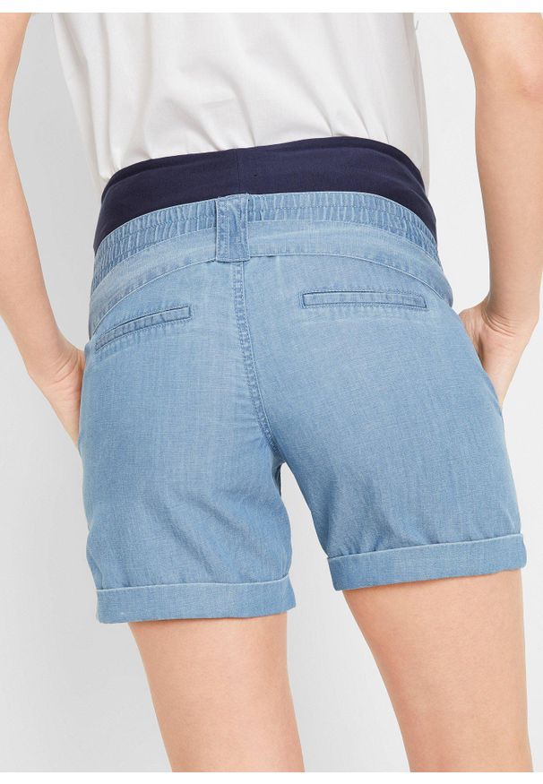 bonprix - Lekkie szorty ciążowe z lyocellu i lnu. Kolekcja: moda ciążowa. Kolor: niebieski. Materiał: len. Sezon: lato