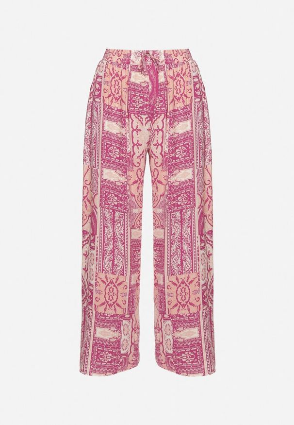 Born2be - Różowe Spodnie Palazzo z Wiskozy z Gumką w Talii Lirfea. Okazja: na co dzień. Kolor: różowy. Materiał: wiskoza. Styl: casual, boho, elegancki, klasyczny