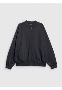 4f - 4F Bluza dresowa rozpinana bez kaptura damska - czarna S. Typ kołnierza: bez kaptura. Kolor: czarny. Materiał: dresówka