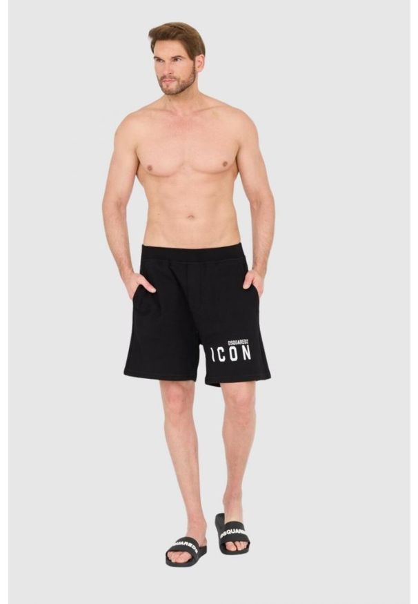 DSQUARED2 Czarne szorty męskie z logo icon. Kolor: czarny