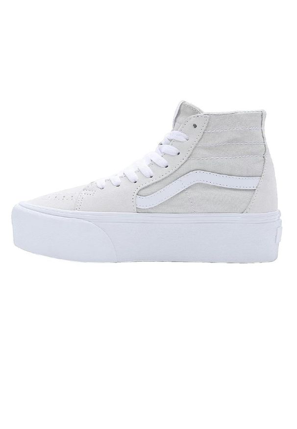 Buty Vans Sk8-Hi Tapered Stackform białe i beżowe. Okazja: na co dzień. Kolor: biały, beżowy, wielokolorowy. Materiał: zamsz. Model: Vans SK8