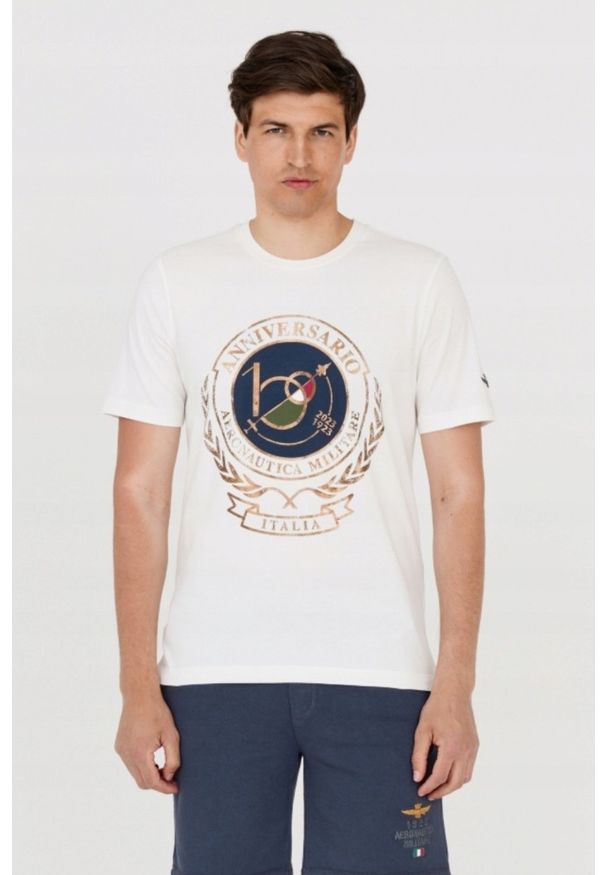 Aeronautica Militare - AERONAUTICA MILITARE Biały t-shirt męski. Kolor: biały. Długość rękawa: krótki rękaw. Długość: krótkie