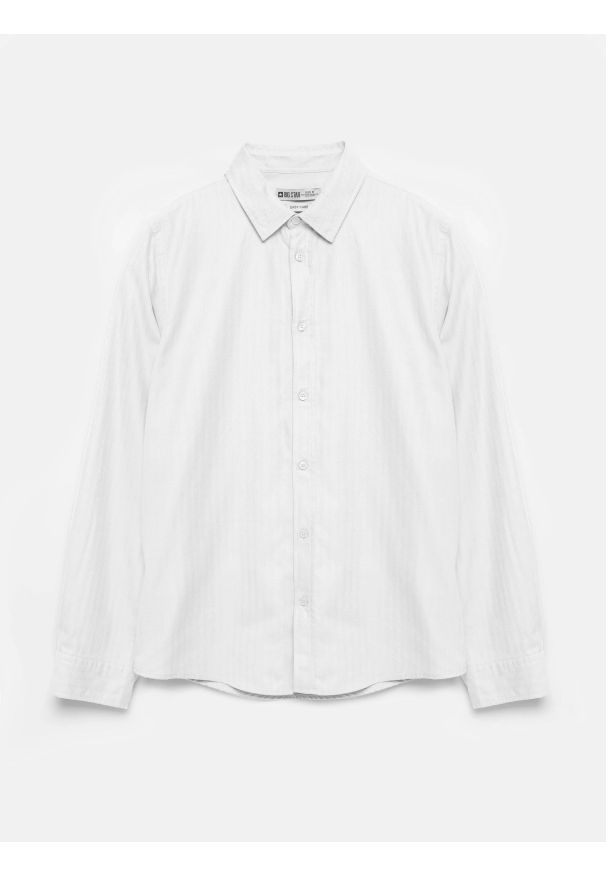 Big-Star - Koszula męska bawełniana biała Guberno 101. Okazja: na co dzień, na spotkanie biznesowe. Kolor: biały. Materiał: bawełna. Wzór: haft, jodełka, ze splotem. Styl: casual, elegancki, biznesowy