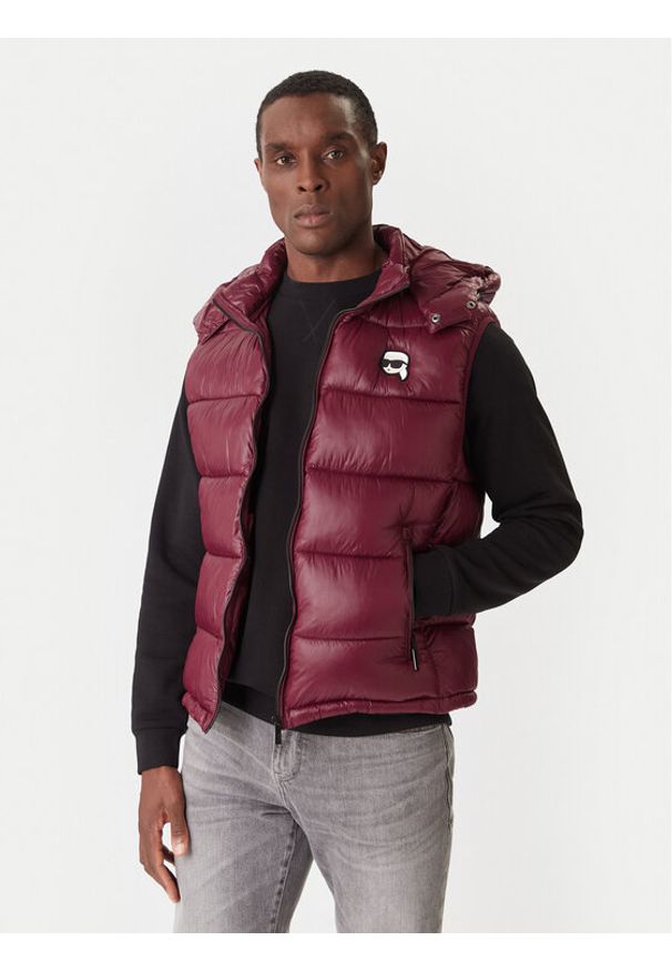 Karl Lagerfeld - KARL LAGERFELD Kamizelka 505023 554590 Bordowy Regular Fit. Typ kołnierza: dekolt w karo. Kolor: czerwony. Materiał: syntetyk