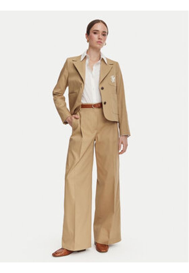 TOMMY HILFIGER - Tommy Hilfiger Spodnie materiałowe Dressing WW0WW50135 Beżowy Wide Leg. Kolor: beżowy. Materiał: bawełna