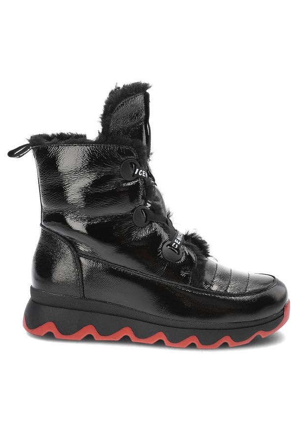 Czarne Botki Artiker Modne Ocieplane Buty. Zapięcie: sznurówki. Kolor: czarny. Materiał: futro, materiał. Sezon: zima