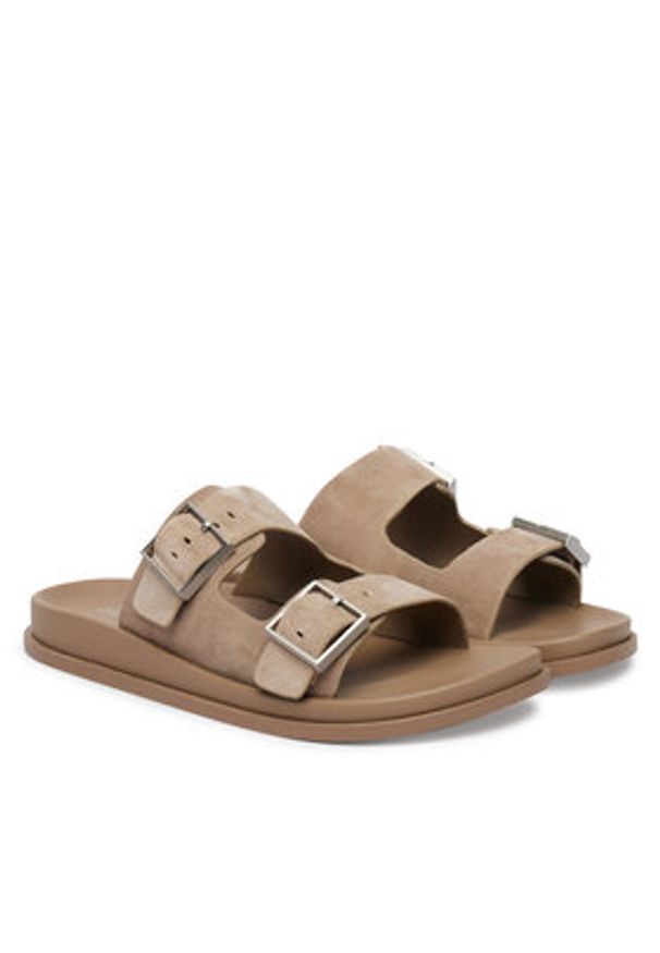 Calvin Klein Klapki City Sandal Buckle Suede HW0HW03130 Beżowy. Kolor: beżowy. Materiał: skóra, zamsz