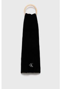 Calvin Klein Jeans Szalik z domieszką wełny K60K608370.4890 kolor czarny gładki. Kolor: czarny. Materiał: wełna. Wzór: gładki #1