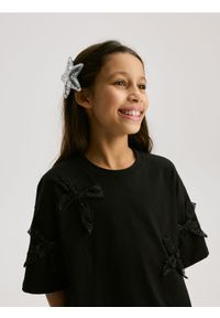 Reserved - T-shirt z kokardkami - czarny. Typ kołnierza: kokarda. Kolor: czarny. Materiał: bawełna #1