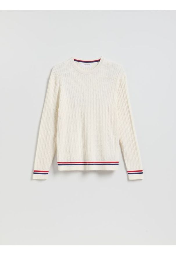 Reserved - Strukturalny sweter z bawełną - biały. Kolor: biały. Materiał: bawełna