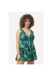 ULLA POPKEN - Damska Sukienka Kąpielowa dżungla miękkie miseczki regulowane ramiączka. Kolekcja: plus size. Kolor: niebieski. Materiał: elastan, poliamid, materiał