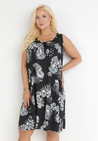 Born2be - Czarna Trapezowa Sukienka Midi z Marszczonym Dekoltem w Kwiaty Mevie. Kolor: czarny. Materiał: materiał. Wzór: kwiaty. Typ sukienki: trapezowe. Długość: midi #5
