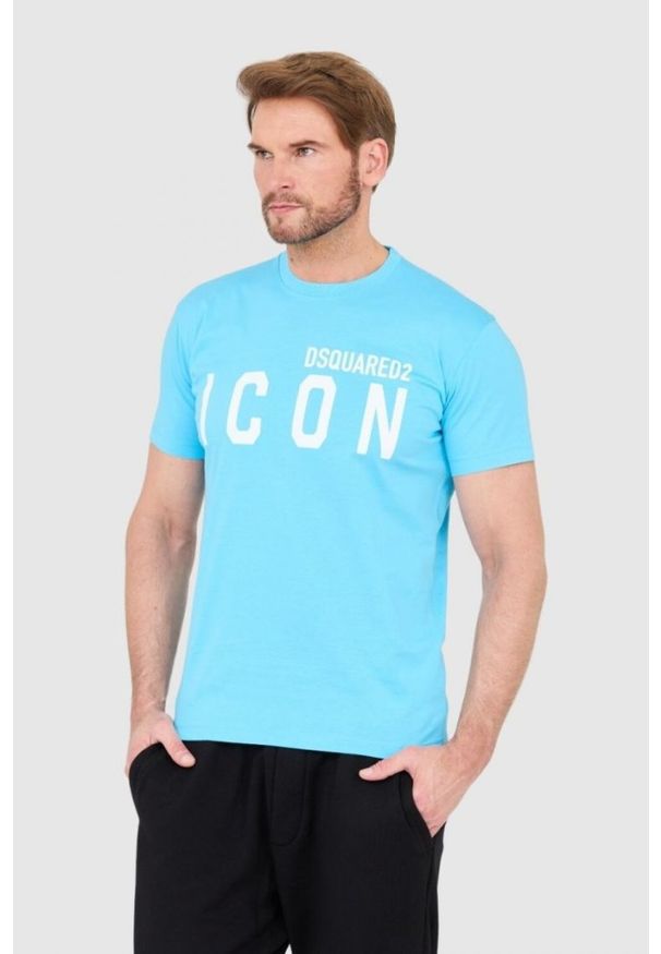 DSQUARED2 Niebieski t-shirt męski z dużym logo icon. Kolor: niebieski