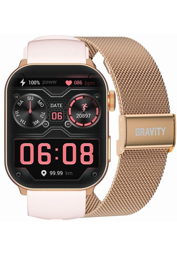 Gravity - SMARTWATCH UNISEX GRAVITY GT28-6 - ROZMOWY BLUETOOTH, DODATKOWY PASEK (sg037f). Rodzaj zegarka: smartwatch