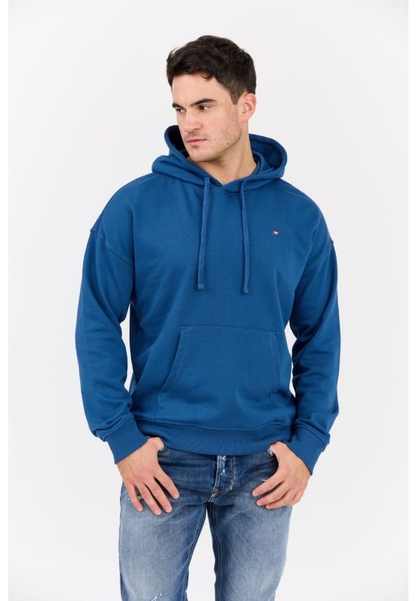 Diesel - DIESEL Błękitna męska bluza S-ROB-HOOD-MICRODIV, Rozmiar XXL. Okazja: na co dzień. Typ kołnierza: kaptur. Kolor: niebieski. Materiał: elastan, bawełna, materiał. Styl: casual