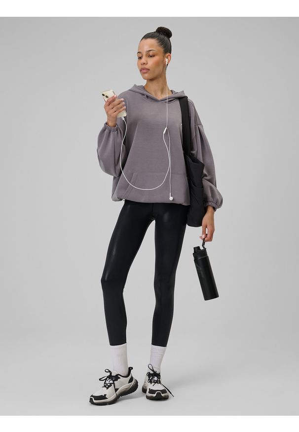 4f - 4F Legginsy do jogi szybkoschnące damskie - czarne M. Stan: podwyższony. Kolor: czarny. Materiał: skóra, materiał. Długość: długie. Sport: joga i pilates