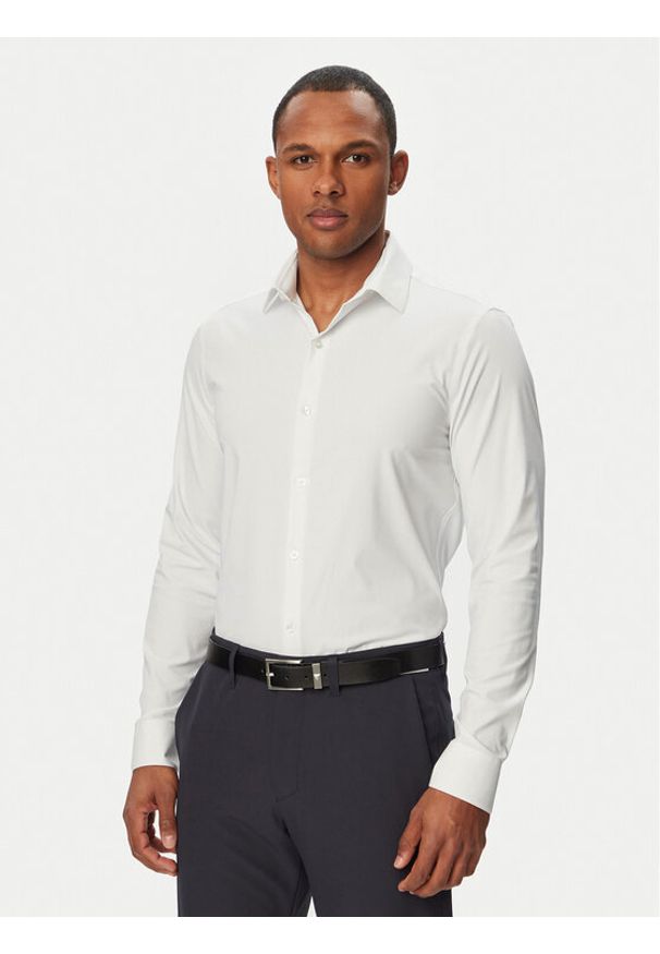 Calvin Klein Koszula LV019EU092 Biały Slim Fit. Kolor: biały. Materiał: syntetyk