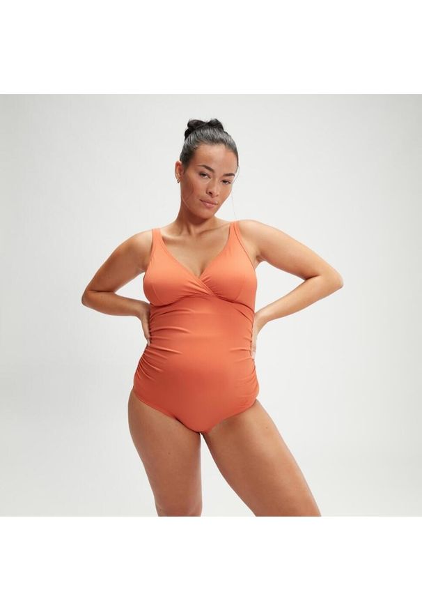 Strój Kąpielowy Ciążowy Speedo Z Dekoltem W Serek – Brązowy – Rozmiar XL. Kolekcja: moda ciążowa. Kolor: pomarańczowy