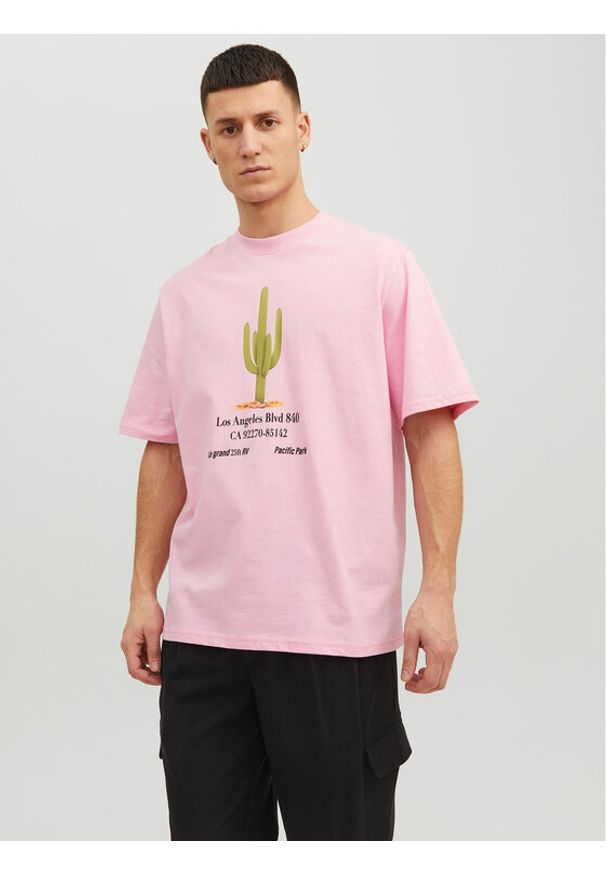 Jack & Jones - Jack&Jones T-Shirt Grocery 12230754 Różowy Oversize. Kolor: różowy. Materiał: bawełna