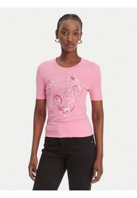 Versace Jeans Couture T-Shirt 80HAHE01 CJ02E Różowy Slim Fit. Kolor: różowy. Materiał: bawełna #1