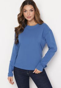 Born2be - Niebieska Bawełniana Bluza z Długim Rękawem i Ozdobnym Wiązaniem Pinada. Kolor: niebieski. Materiał: bawełna. Długość rękawa: długi rękaw. Długość: długie. Styl: elegancki #3
