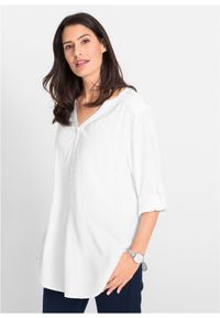 bonprix - Bluzka tunikowa z miękkiej wiskozy. Kolor: biały. Materiał: wiskoza. Długość rękawa: długi rękaw. Długość: długie #1