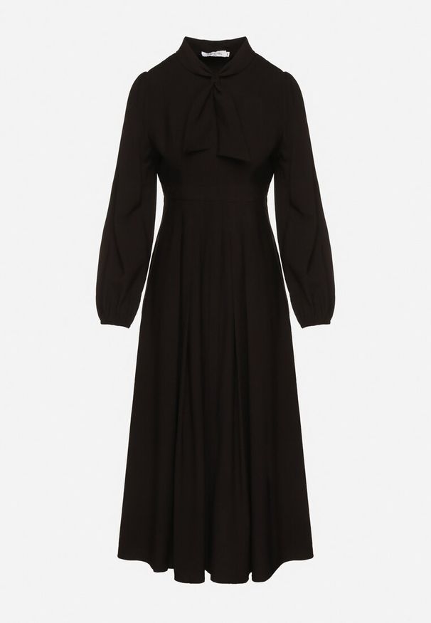 Born2be - Czarna Wiskozowa Plisowana Sukienka z Wiązaniem Asorrise. Okazja: na co dzień. Kolor: czarny. Materiał: wiskoza. Styl: casual, elegancki