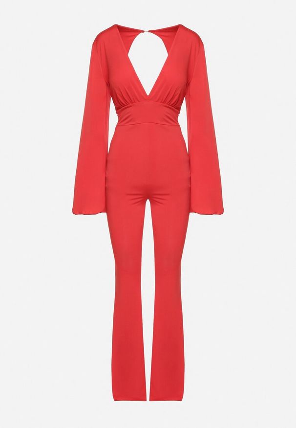 Born2be - Czerwony Długi Kombinezon z Szerokimi Rękawami i Odkrytymi Plecami Dasima. Okazja: na imprezę. Kolor: czerwony. Długość: długie. Styl: klasyczny, elegancki
