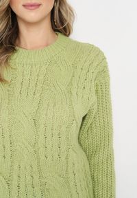 Born2be - Zielony Klasyczny Sweter z Modnym Splotem Viloma. Kolor: zielony. Wzór: ze splotem. Styl: klasyczny #5