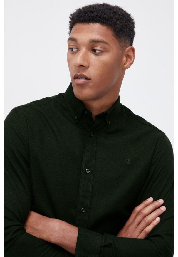 Premium by Jack&Jones - Koszula bawełniana. Typ kołnierza: button down. Kolor: zielony. Materiał: bawełna. Długość rękawa: długi rękaw. Długość: długie. Wzór: gładki