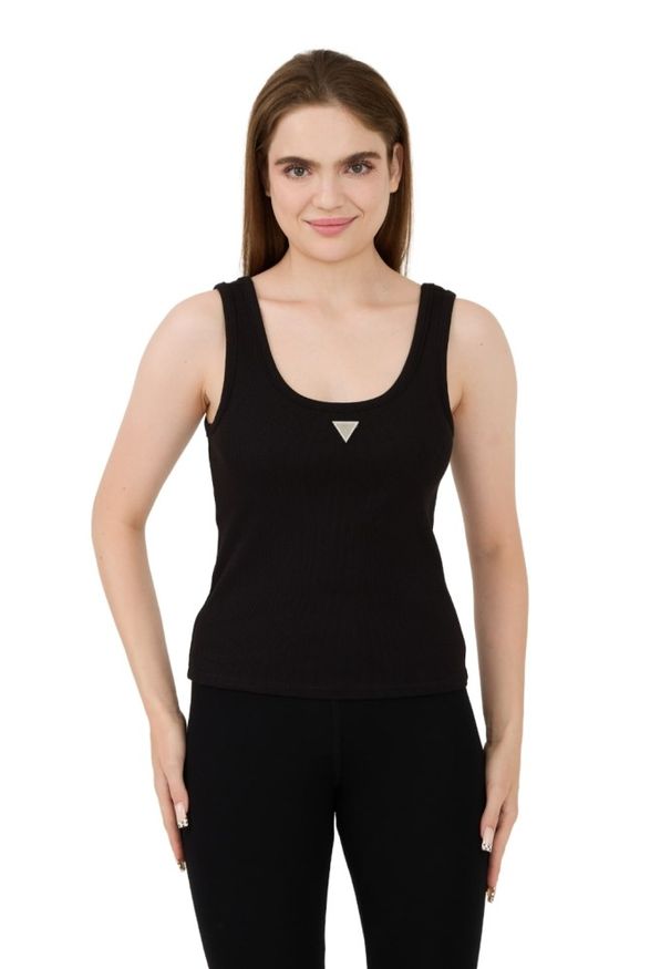 Guess - GUESS Czarny top Ribbed Knit Tank. Kolor: czarny
