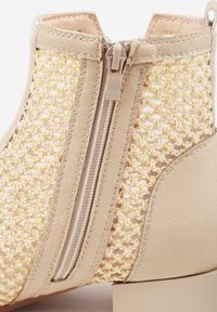 Born2be - Beżowe Przejściowe Botki z Plecioną Cholewką i Skórzaną Wkładką Marisca. Okazja: na spacer. Kolor: beżowy. Materiał: skóra. Szerokość cholewki: normalna. Wzór: haft. Styl: boho #6