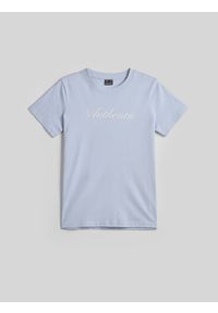 4f - 4F T-shirt regular z nadrukiem damski - niebieski L. Okazja: na co dzień, na spacer, do pracy. Kolor: niebieski. Materiał: materiał, bawełna. Wzór: nadruk. Styl: casual #1