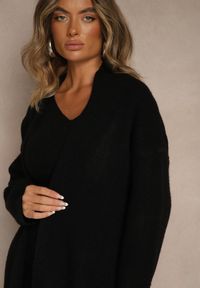 Renee - Czarny Dzianinowy Komplet z Wełną Prążkowana Sukienka i Długi Kardigan Falonessa. Kolor: czarny. Materiał: wełna, prążkowany, dzianina #4