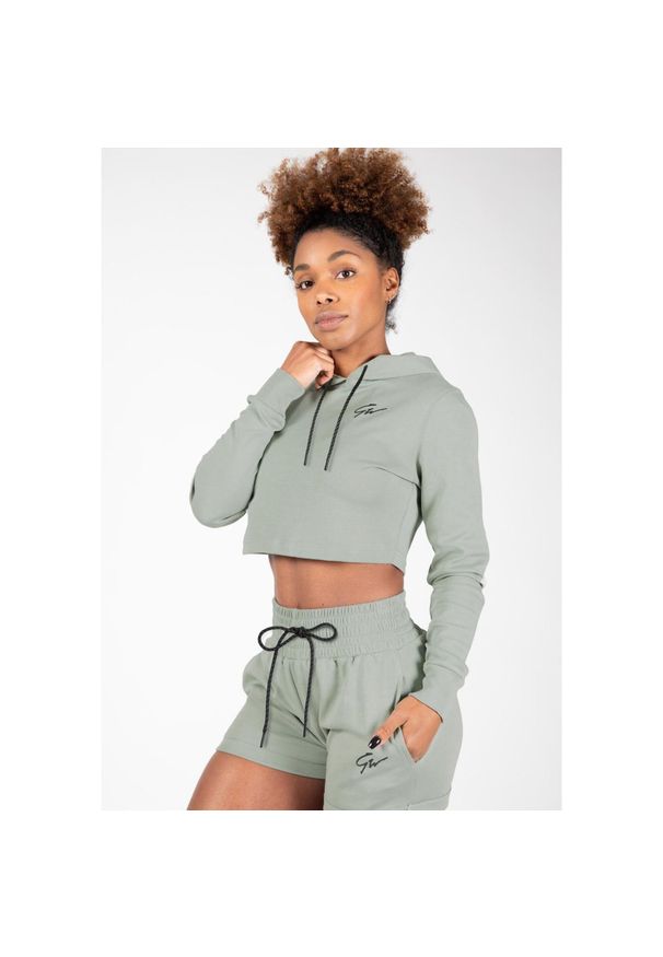 GORILLA WEAR - Bluza fitness damska krótka Gorilla Wear Pixley Crop Top Hoodie. Kolor: zielony. Długość rękawa: długi rękaw. Długość: krótkie. Sport: fitness