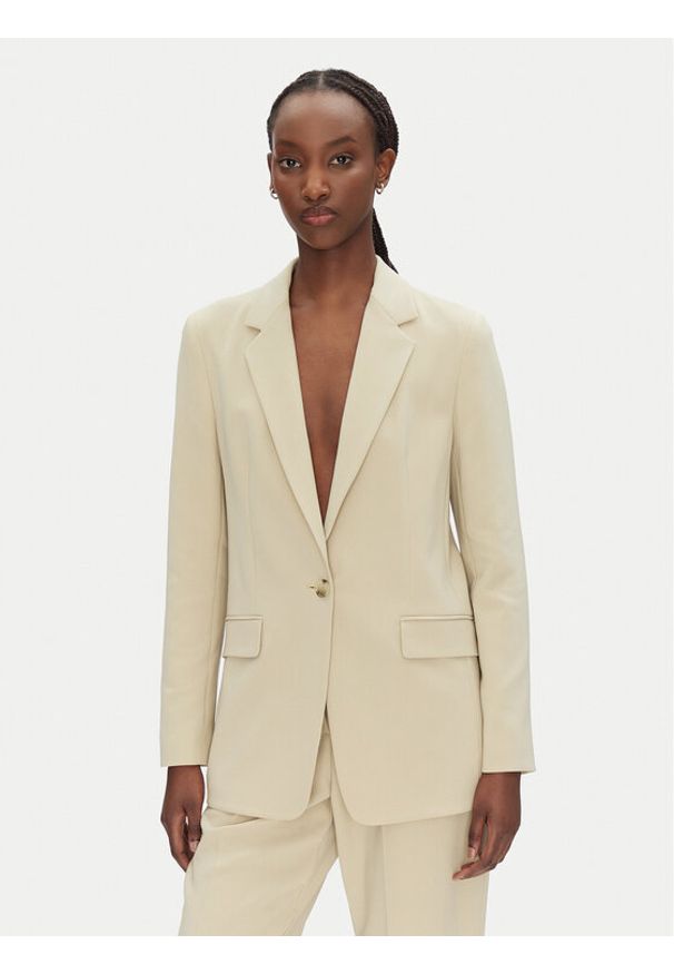 BOSS Marynarka Jocaluah 50490053 Beżowy Regular Fit. Kolor: beżowy. Materiał: syntetyk