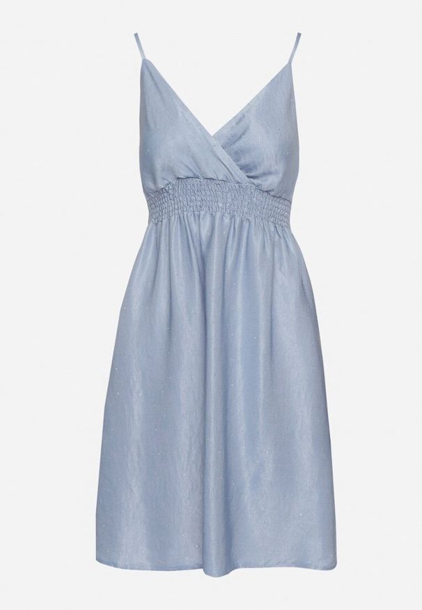 Born2be - Jasnoniebieska Wiskozowa Sukienka o Rozkloszowanym Kroju z Kopertowym Dekoltem Liralune. Typ kołnierza: dekolt w kształcie V. Kolor: niebieski. Materiał: wiskoza. Długość rękawa: na ramiączkach. Typ sukienki: kopertowe. Styl: klasyczny, elegancki