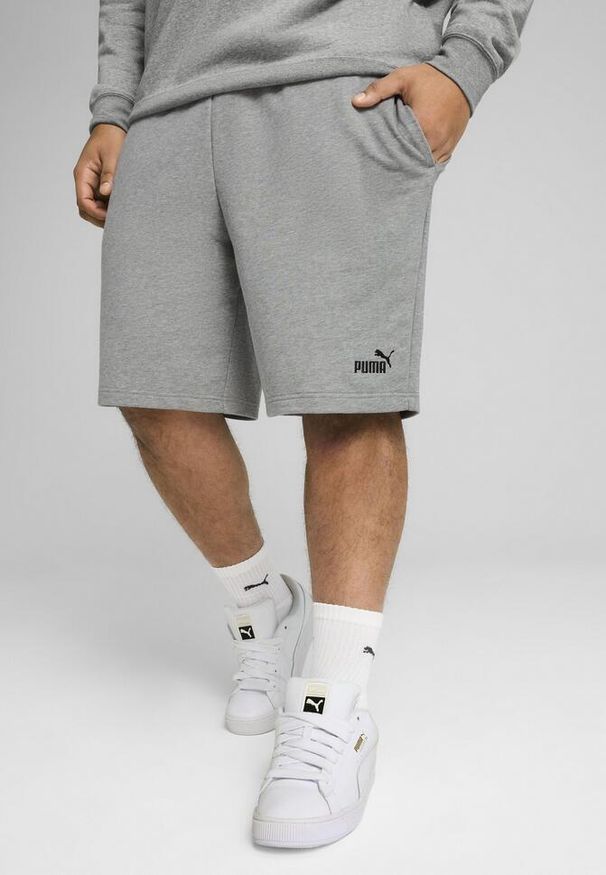 Puma - Męskie szorty Essentials 10" z logo No. 1 PUMA Medium Gray Heather. Kolor: szary