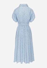 Renee - Niebieska Wiskozowa Sukienka w Kropeczki o Koszulowym Kroju z Wiązanym Paskiem Jynyra. Kolor: niebieski. Materiał: wiskoza. Sezon: lato. Typ sukienki: koszulowe. Styl: elegancki, retro, klasyczny #8