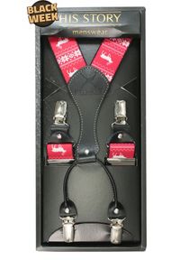 His Story - Świąteczne Szelki - Czerwone we Wzór Norweski - HIS STORY. Kolor: czerwony. Materiał: skóra, guma #1