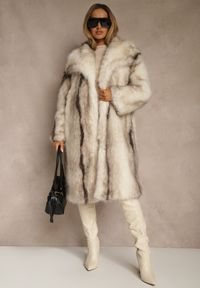 Renee - Biały Płaszcz Futerko o Prostym Kroju z Szerokim Kołnierzem Ezilana. Kolor: biały. Materiał: futro. Styl: elegancki #3