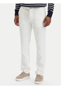 TOMMY HILFIGER - Tommy Hilfiger Chinosy Denton MW0MW42337 Biały Straight Fit. Kolor: biały. Materiał: len #1
