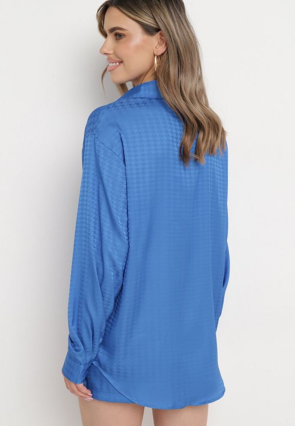 Born2be - Granatowy Komplet 2-częściowy z Koszulą i Szortami Adelise. Kolor: niebieski. Wzór: aplikacja